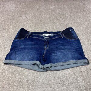 Liz Lange Maternity Midi Shorts Blue Denim Elastic Waist Pockets Size XXL
